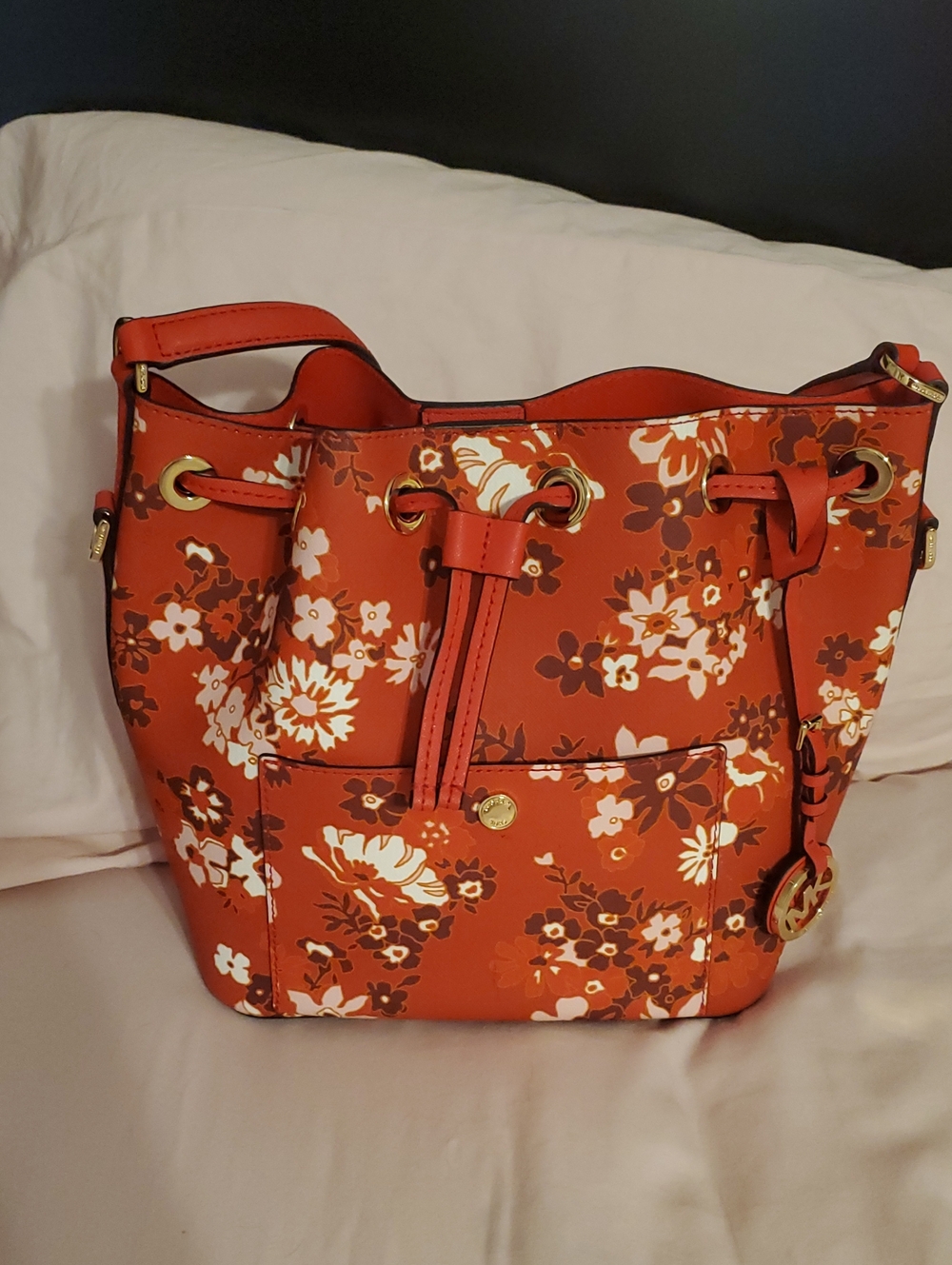 Fashion Floral Drawstring Bucket Bag - Orange